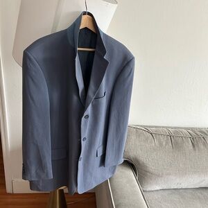 Oscar de la Renta 46R  Blue  Gray 100% Silk Preppy Old Money Quiet Luxury Blazer